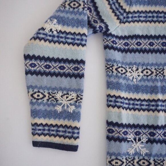 Vintage Talbots Blue White Knit Winter Snowflake Button Up Cardigan Sweater XL - Picture 9 of 10
